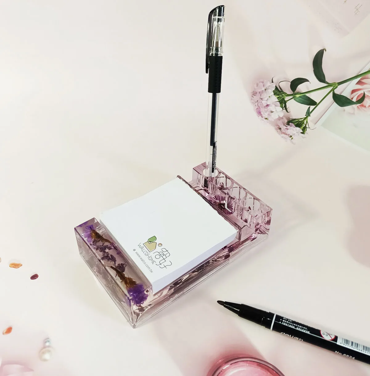 Маркетинг акриловые Memo ручка держатель телефона Фиолетовый Природа засушенные цветы коллекция офиса школы дома Настольный Органайзер