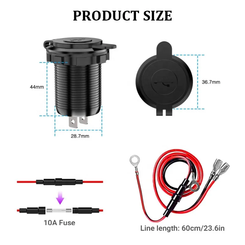 Presa Di Ricarica Usb, Caricatore Doppio Usb 3.1A 12V Impermeabile Nero Abs Presa Per Caricatore