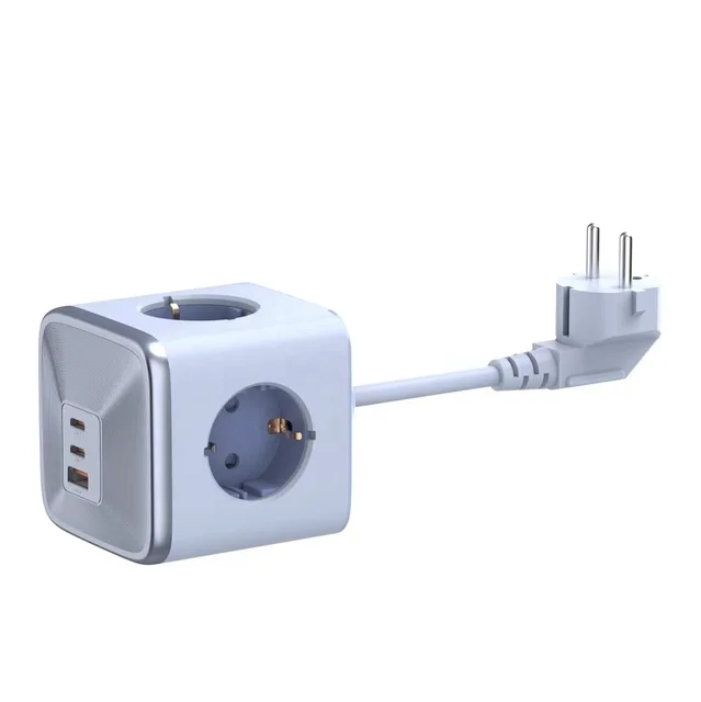 EU/AU/20W Cube Power Extension Socket with 4 Outlets 3 USB Ports Plug Socket Fast Charger Gan