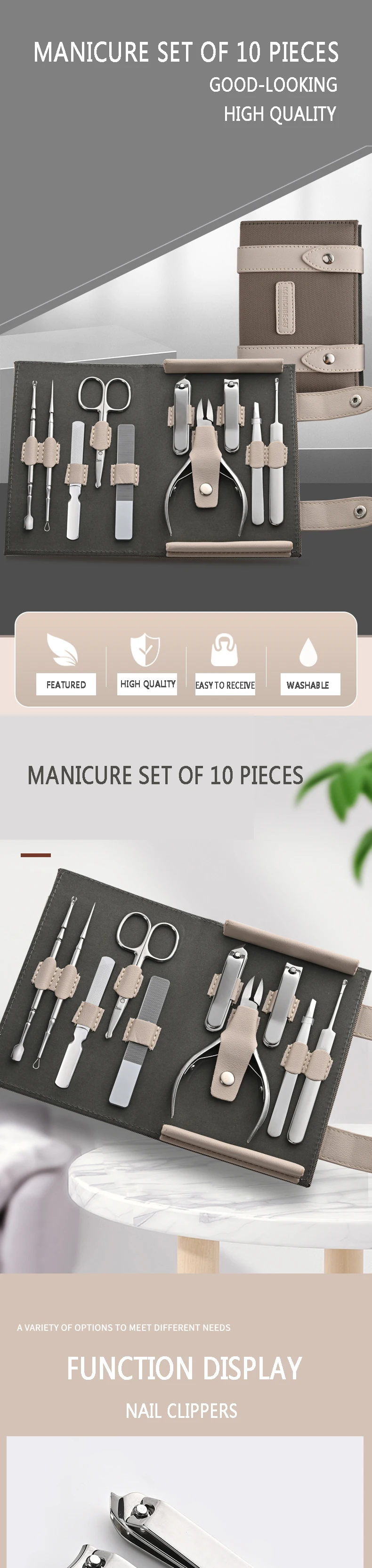 product best quality manicure cutters nail clipper set stainless steel beauty 10 pcs manicure set-1