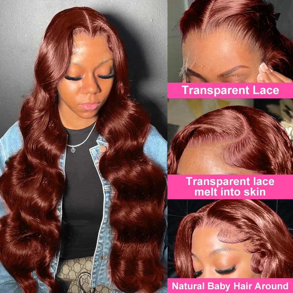 250 % brasilianische 30 32 Zoll rötlich-braune Body Wave Lace Front Perücke Echthaar Wasserwelle HD Lace Frontal Perücken für Frauen_voghion.com