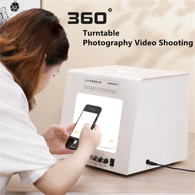 SANOTO TB30 Mini Photo Studio Photography Light Box Dimmable Rotating  Turntable for Jewelry Photography Video 3D Scanning