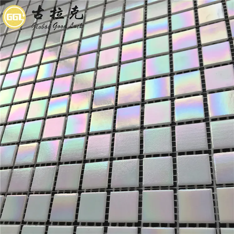 Pearlescent Swimming Pool Mosaic tile White Glass Tile for Shower Bathroom Wall Decor manufacture