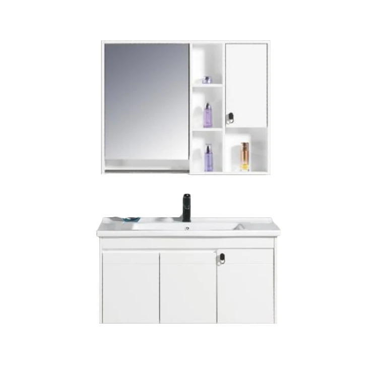 Factory White Bathroom Cabinet Sets Mirror Restroom Vanity Hotel Modern Ceramic Wash Sinks details