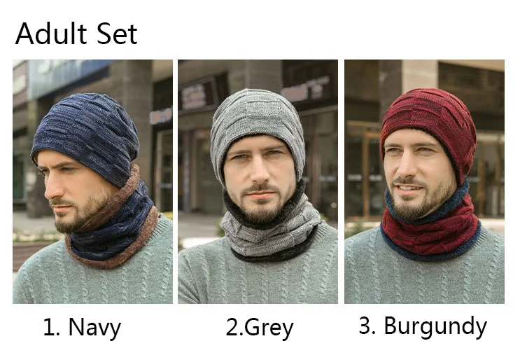 Envoi gratuit:Kobay 2 pièces Bonnet hiver écharpe ensemble chaud chapeau tricot épais crâne unisexe 