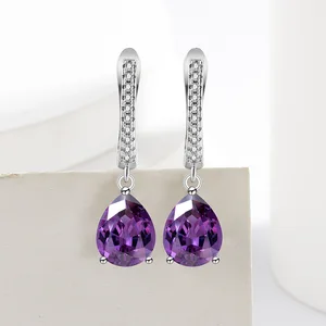 Custom  Earrings Purple Cubic Zirconium Dangle Trendy Water Drop Pendant Earrings Women Party Wedding Dangle Earrings Jewelry