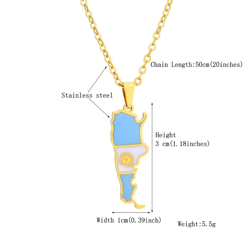 Manufacturer Enameled Stainless Steel Silver 18K Gold Plated Charm Necklaces Enamel Argentina Flag Map Pendant Necklace