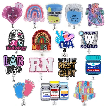 Medical Series Glitter Scrub Life LAB Acrylic Plastic RN CNA Badge Reel For Hospital Healthcare Worker Accessories