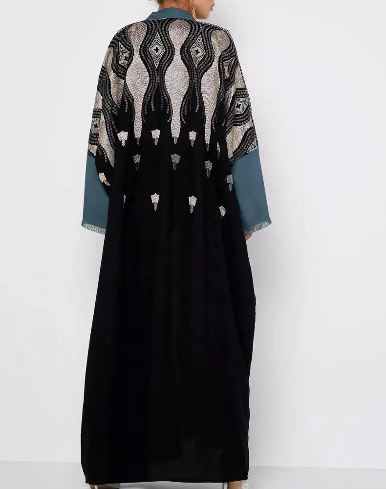 2021 Summer New Arrival Women Colorblock Embroidered Abaya