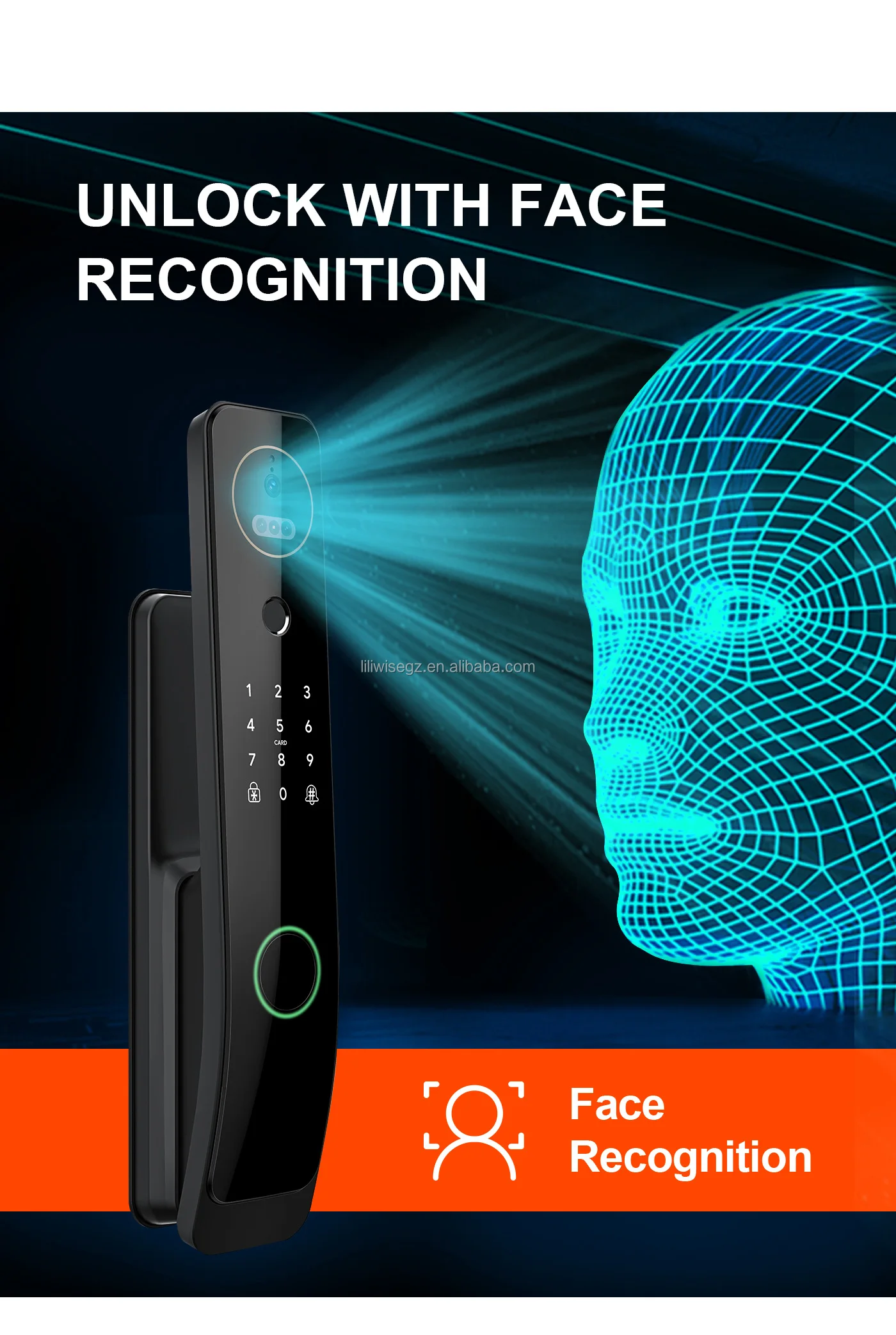 Smart Door Lock with Face Recognition Aluminum Alloy Construction and Rechargeable Lithium Battery 1