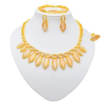 Yellow Gold Diamond Necklace Bracelet Ring Set for Ladies for Wedding Dinner Manufacturers Direct Jewelry Sale Perfect Gift Idea