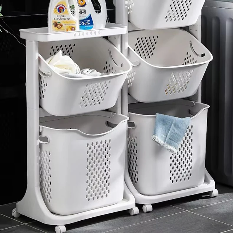 Large Capacity Plastic Storage Rack with Rectangular Organizing Baskets for Clothing Dirty Laundry Toy Storage Boxes manufacture