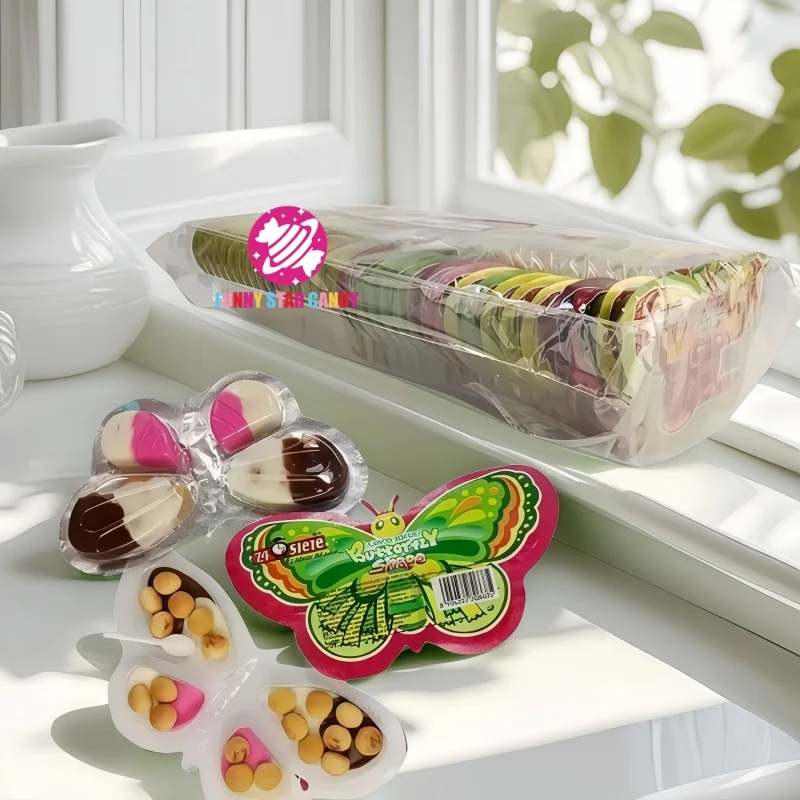 Chinese Snack Bulk Colorful butterfly Shape Chocolate Jam Balls Biscuit Cup Sweet Milk Chocolate