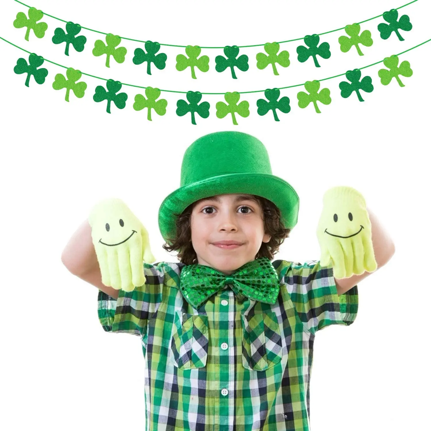 St. Patricks Day Kleeblatt Girlande - Filz Dekorati Produktbild-Vorschau 4