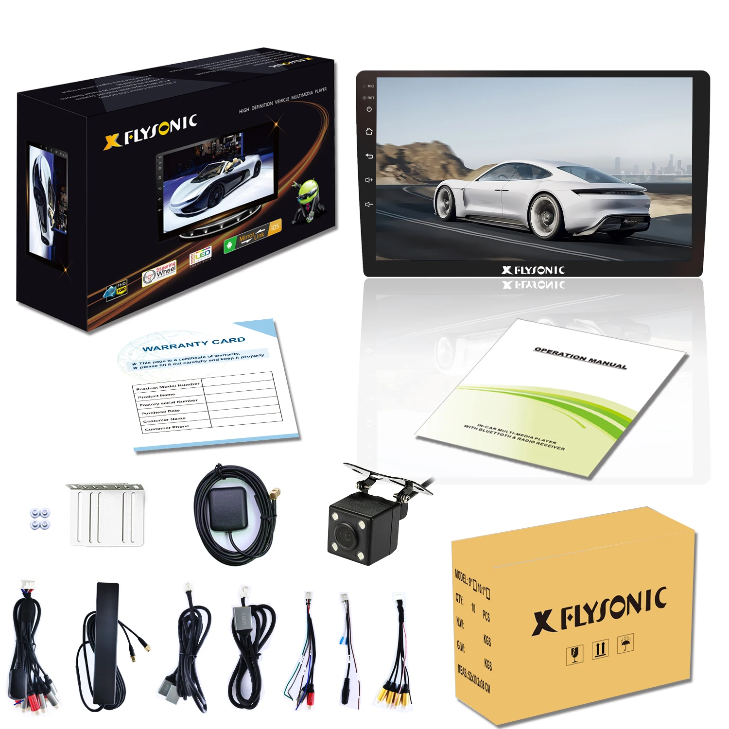 Flysonic 2 Din 9 Inch Android Car Player Big Screen Touch Screen Car Rearview Monitor Stereo MP5 Multimedia Auto Electronics