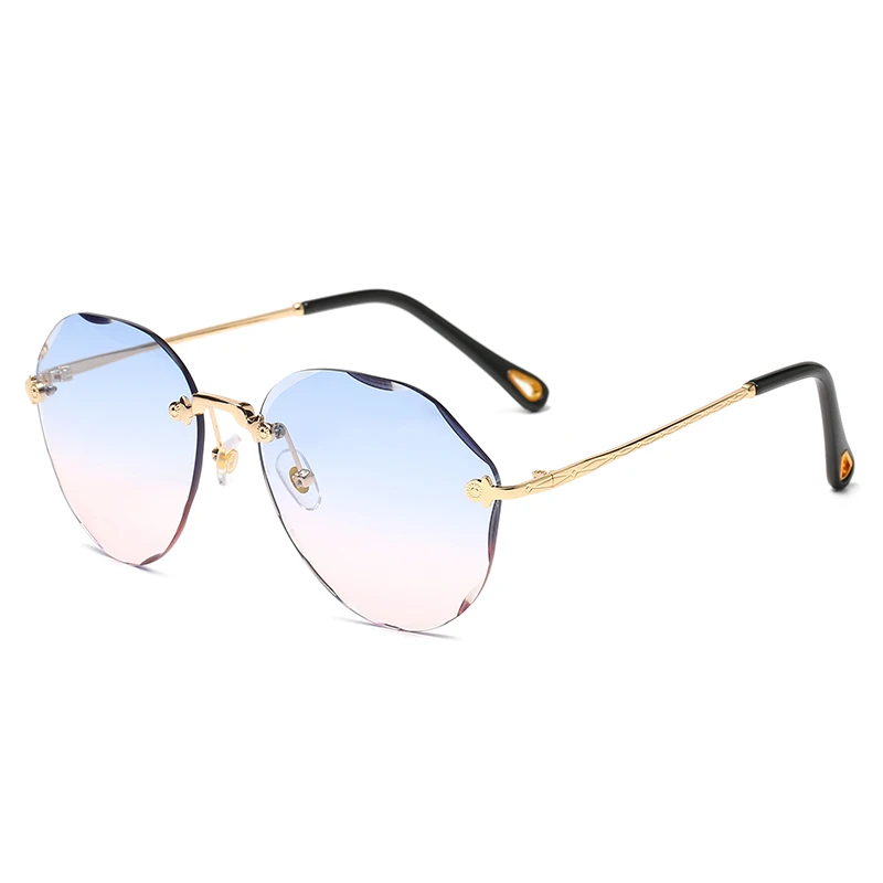 Retro Round Rimless Cut Lens Sun Glass Metal Visor Sunglasses Women  Gradient Sunglasses