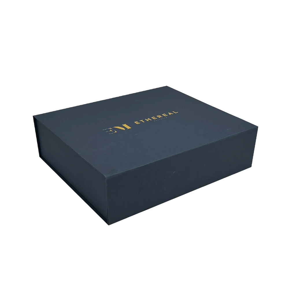 cosmetic box 200g art texture paper navy  blue magnet top flap beauty box packaging with inserts factory