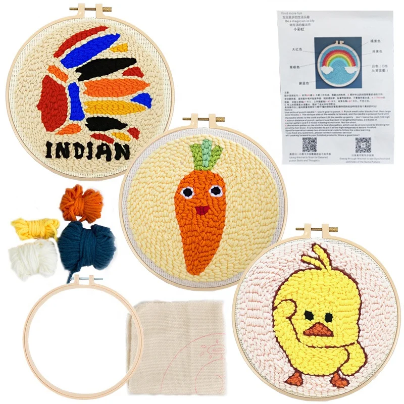 DIY Handwork Set With Embroidery Threads And Hoops DIY Punch Needle Embroidery Kit