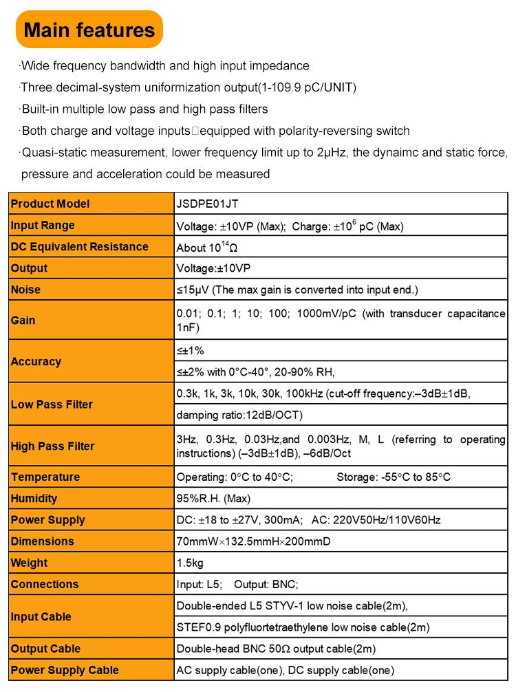 JSDPE01JT Factory Price Wide Frequency Bandwidth Charge Amplifier For Piezo Sensor supplier