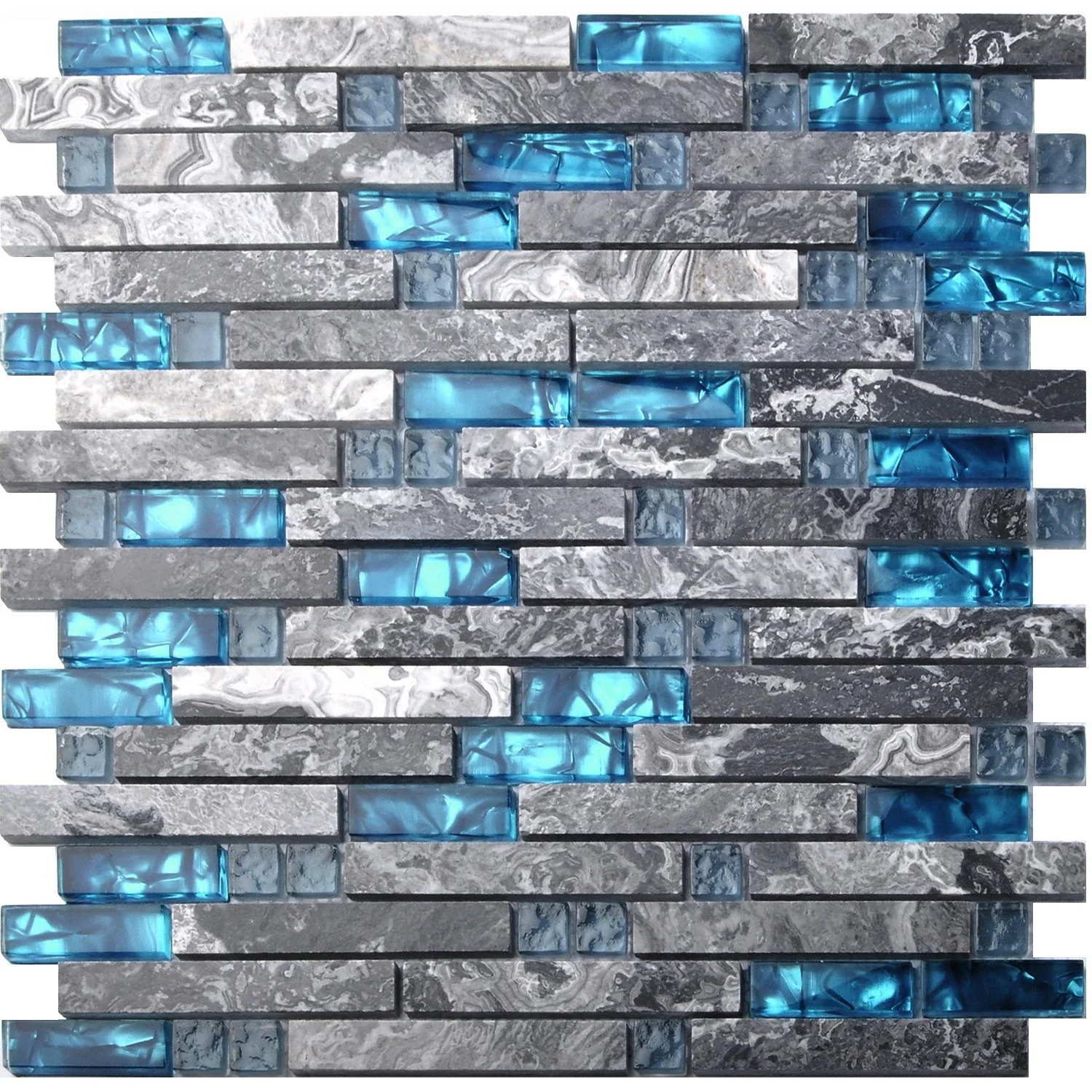 Home Building Glass Tile Kitchen Backsplash Idea Bath Shower Wall Decor Teal Blue Gray Wave Marble Interlocking Pattern  Mosaic