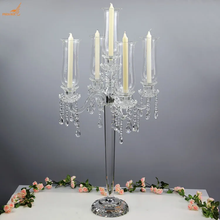 Candelabros De Cristal Clear Glass 5 Arm Candelabra Candle Holder For