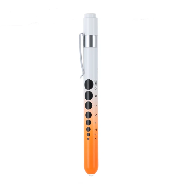 Silver Nurses Medical Pen Torch Doctor Pupil Gauge with Case Warm White Light