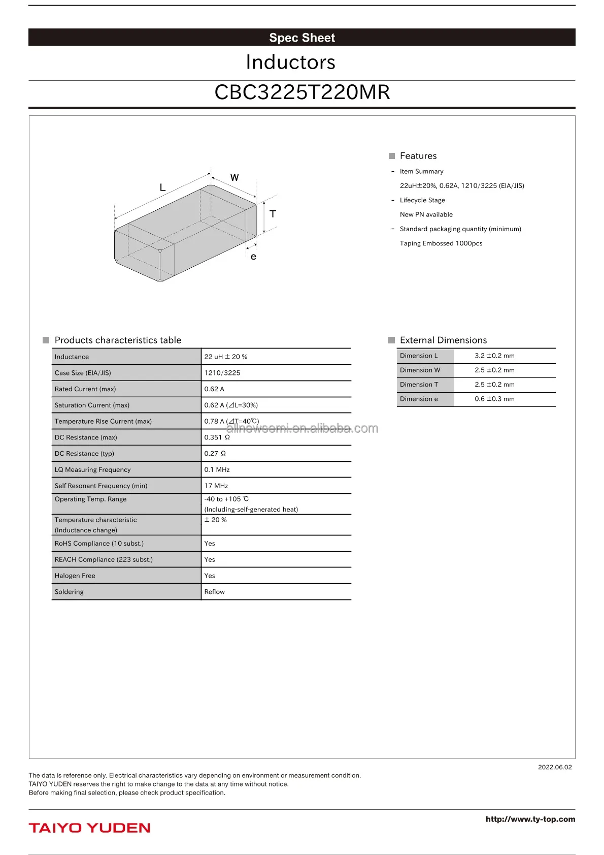 Hot sale Original CBC3225T220MR Fixed Inductors FIXED IND 22UH 780MA 351MOHM SMD Unshielded Drum Core Wirewound Inductor Max