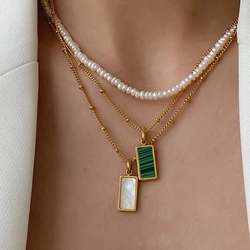 3 Designs Rectangle Malachite Necklaces Abalone Shell Necklaces for Women Natural Shell Minimalist Necklace 2020 Hot