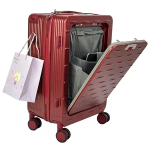 High Quality China PC Modern Trolley Luggage Front Open Pocket with USB Charging Port Hot Sale Spinner Caster Top Case