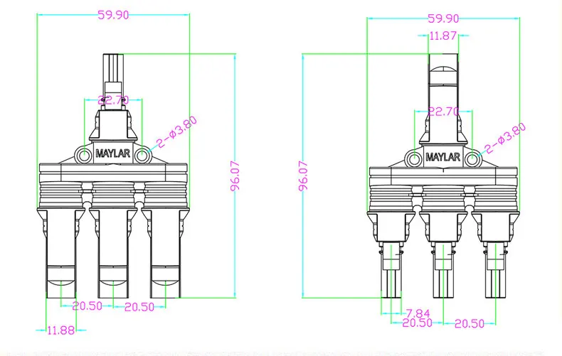 One In Four Solar Panel Connectors Male Female Parallel Branch Connectors ODM OEM 16