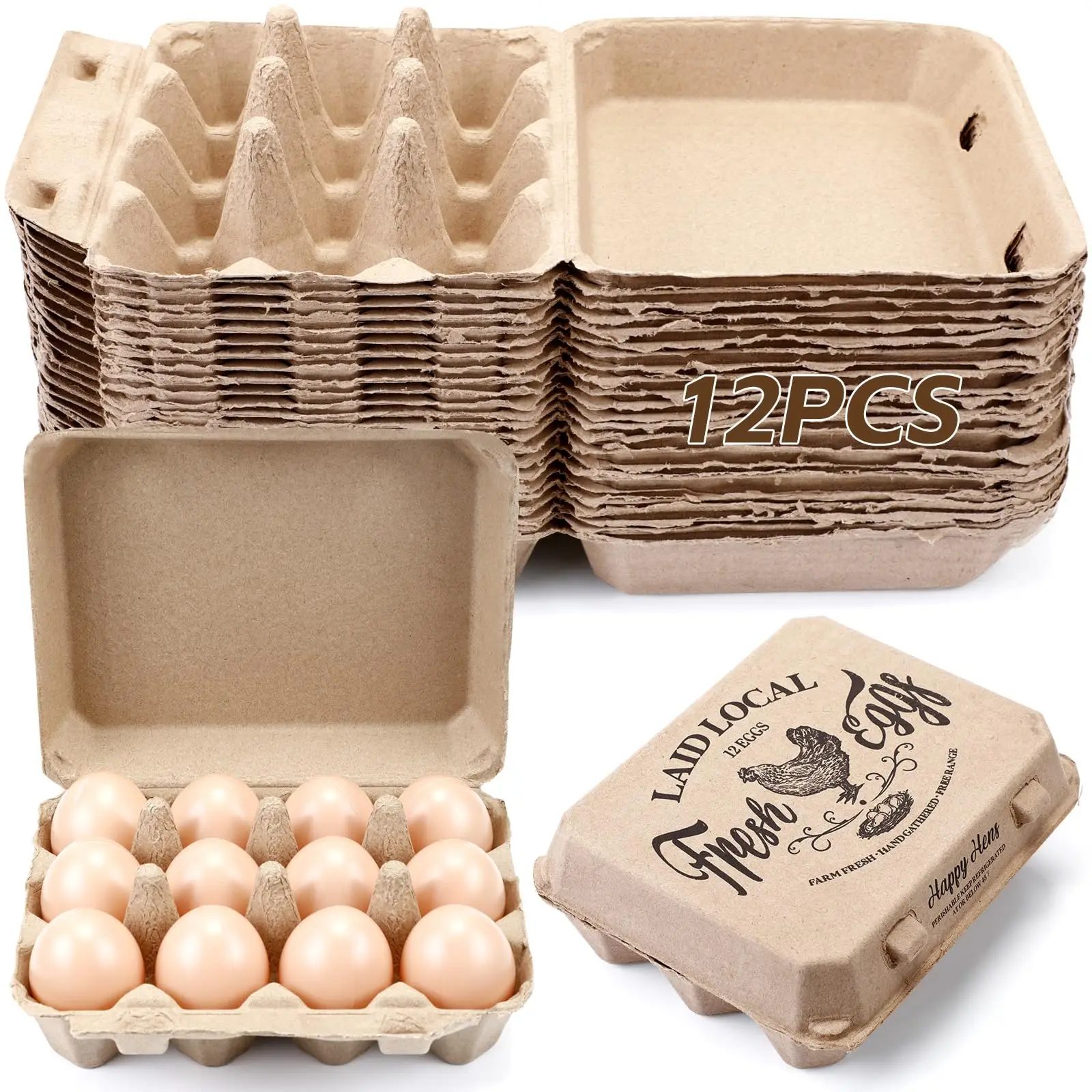 Custom Natural Paper Pulp Egg Cartons Blank Bulk Square  Egg Cartons 12 Count Classical 3 X 4 Style Cardboard Egg  Tray Cartons