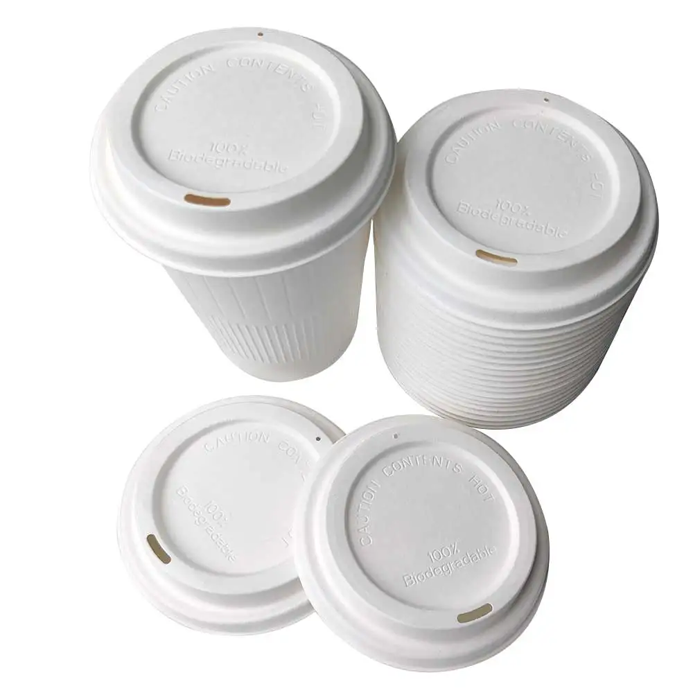 Caffee Flat Milk Tea Disposable Paper Lids Biodegradable Bagasse Cup Lid