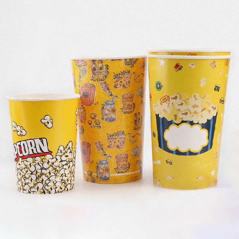 Custom Printed Popcorn Buckets Food Paper Cups Take Away Food Container Disposable Paper Bucket With Lid For Cinema Theater supplier