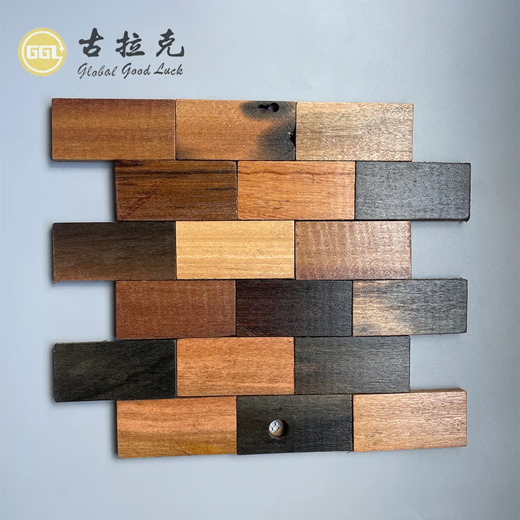 Wood Wall Mosaic tile Customized Design Panel Planks Wooden Mosaics details