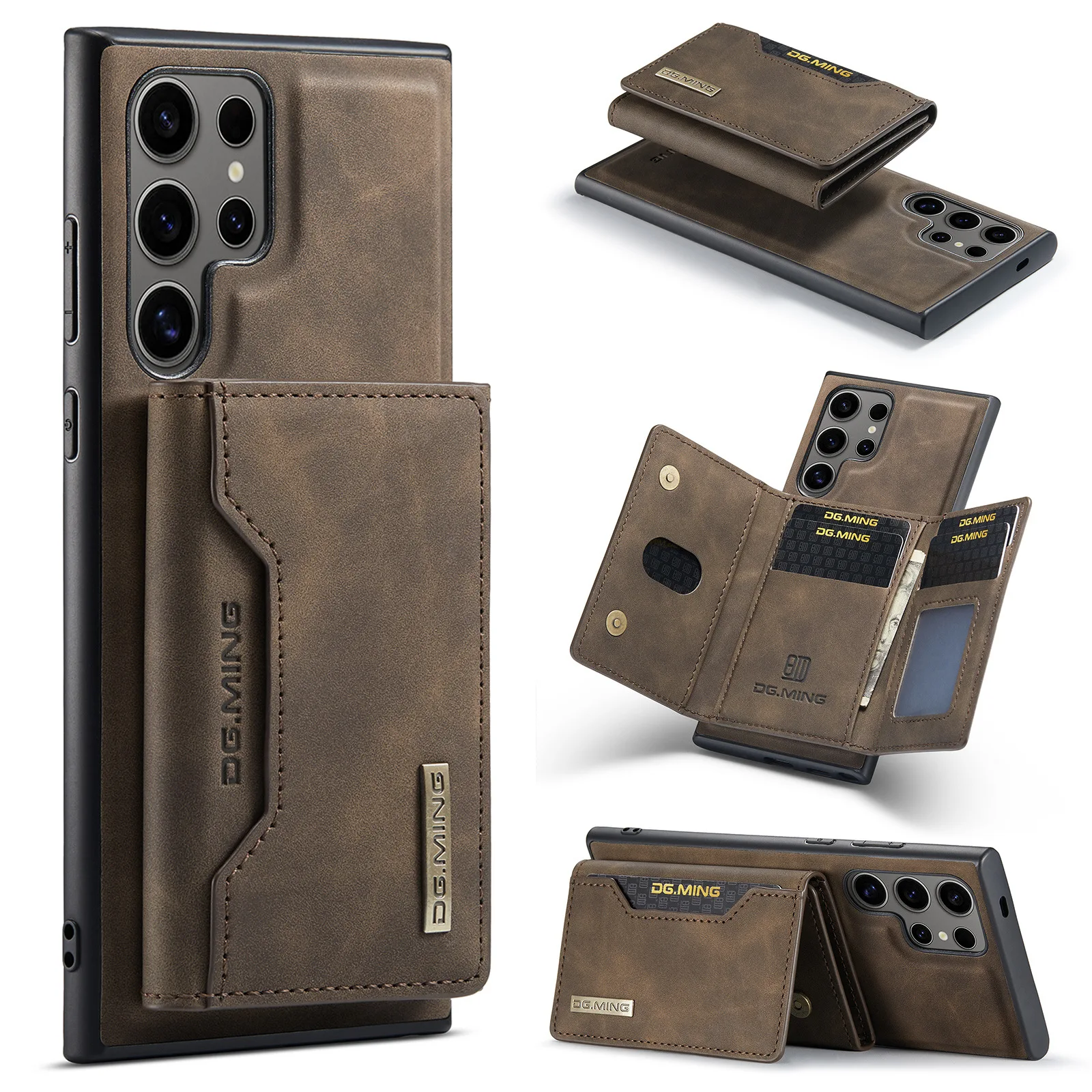 M2 2-in-1 Magnetic Card Holder and Protective PU Leather Case for Samsung S24/S23 Ultra Split Phone Case