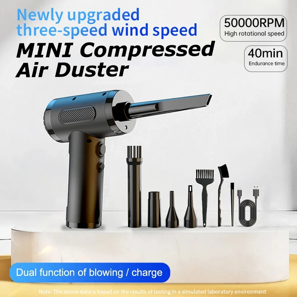 VC016B Model Electronic 2 in 1 Air Duster Cleaner 6000Mah 51000rpm 3 Level 68W Power Small Mini Desk 2 in 1 Vaccum and Blower