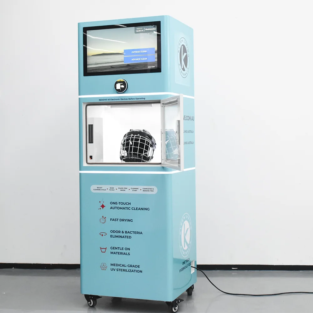 Automatic Helmet Cleaning Vending Machine for Motorcycle and Bike Helmets with Sterilizing and QR Payment System