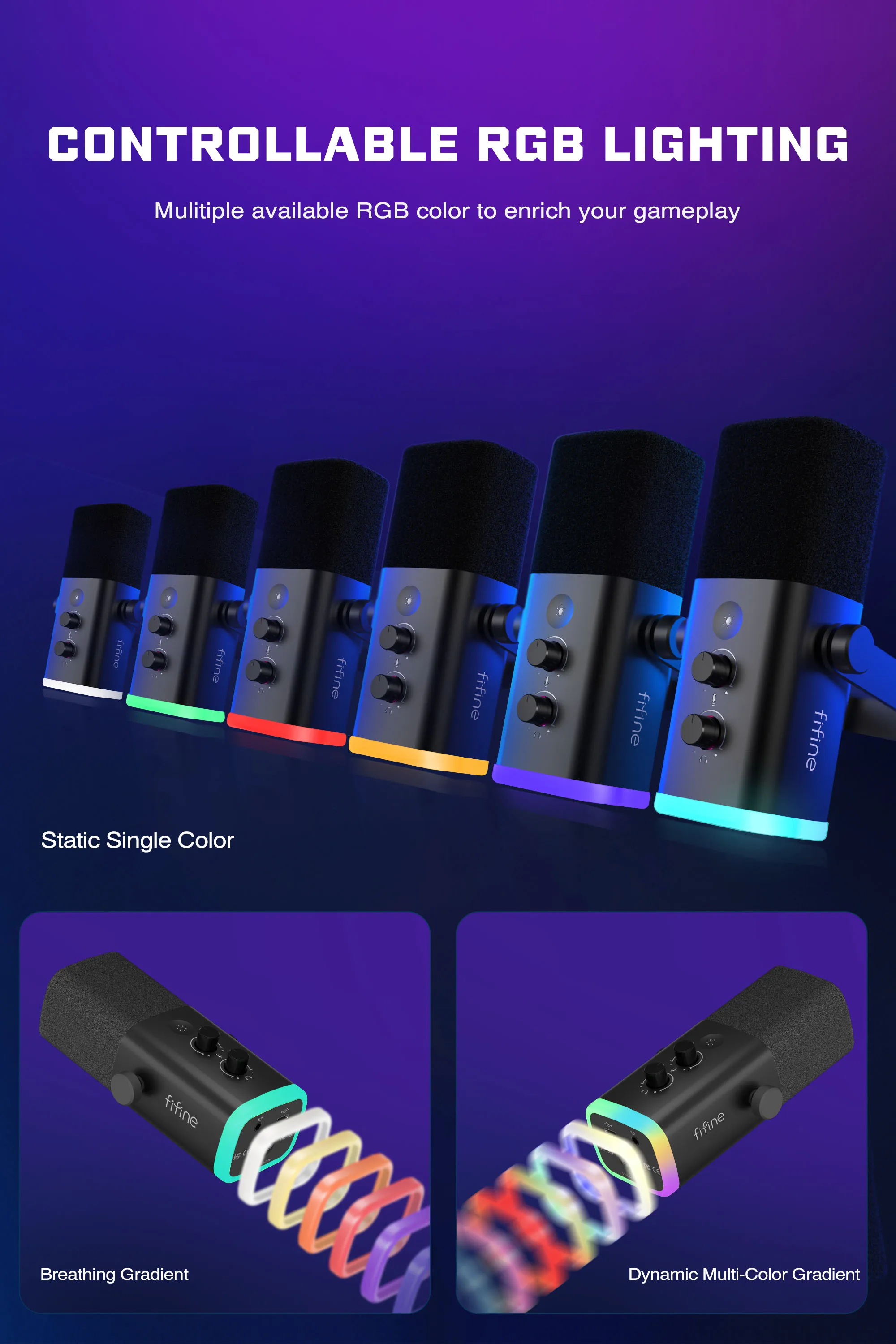Fifine AM8 Desktop Dynamic Microphone Live Streaming Mic USB Professional Audio Microphone RGB USB Gaming Microphone XLR