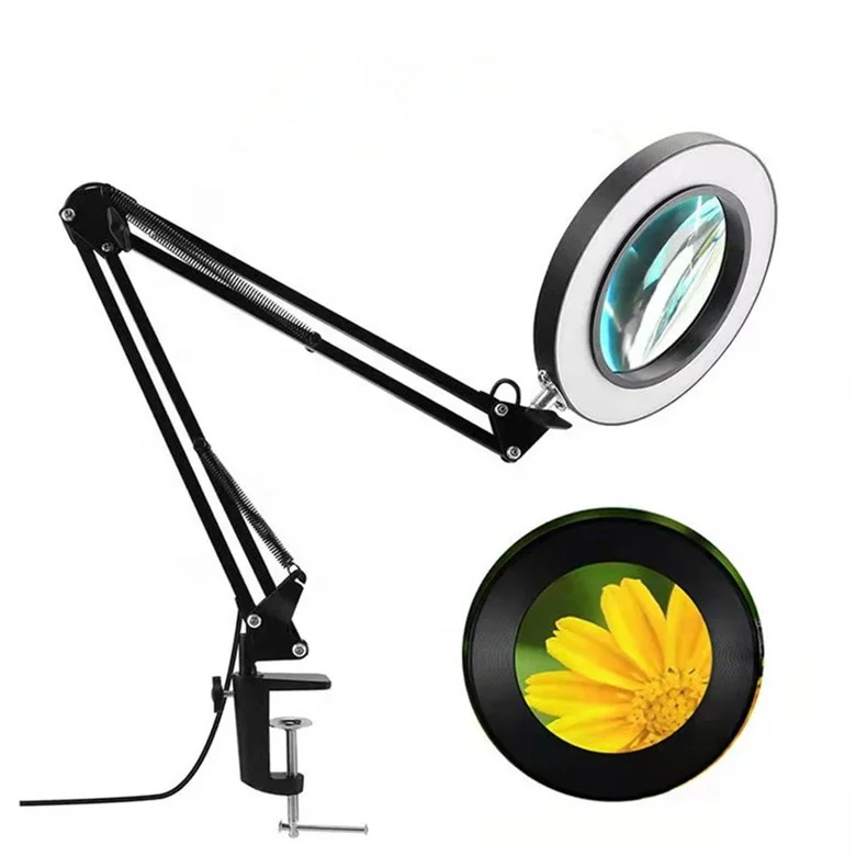 Modern Simple New Professional Magnifying Lamp Metal Long Swing Arm Led Desk Lamp with Magnifying Glass for Aesthetics