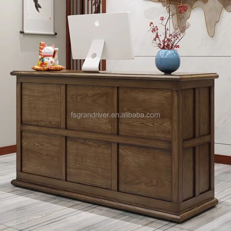 Factory Price Wood Office Spa for Beauty Led Restaurant Fluted Hospital Table Nail Salon Cashier Modern Counter Reception Desk