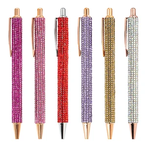 Novelty Multi-Color Rhinestone Decorated Press-Type Ballpoint Pen 1.0mm Writing Width for Students Stationery Girls Gift