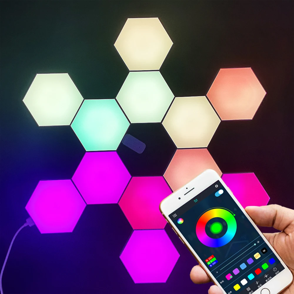 6X Hexagon LED Gaming Lights with App Control and 16 Million Colours –