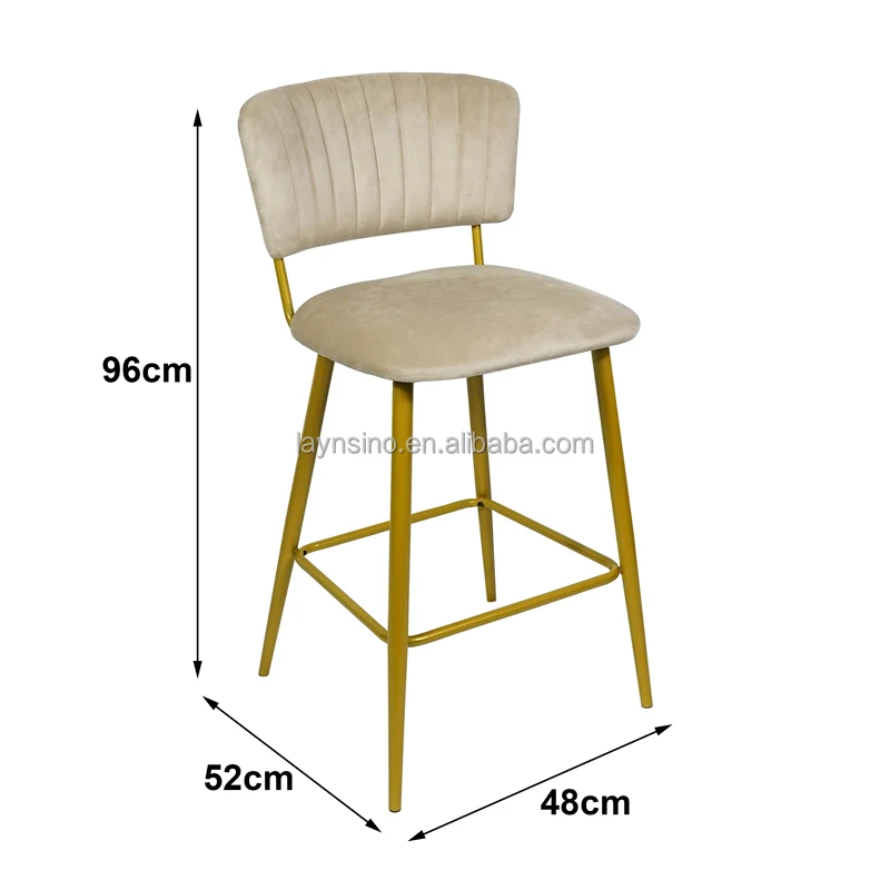 Laynsino оптовая продажа современный бархатный барный стул в скандинавском стиле роскошные золотые металлические ножки для кухни или гостиной высокий