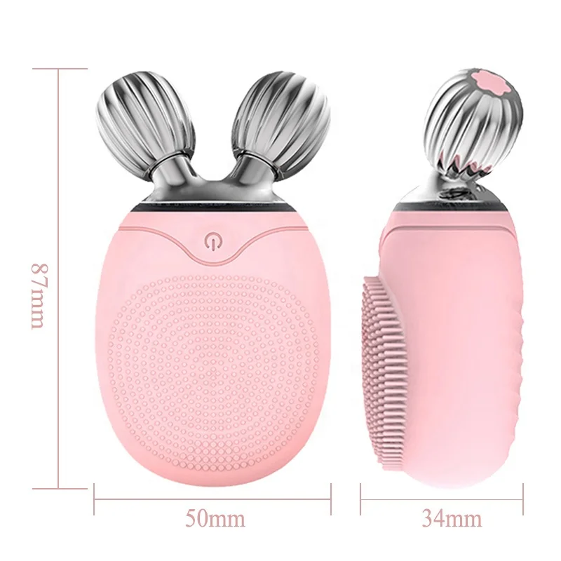 Multifunction Mini Sonic Face Roller Massager Electric Silicone Facial Cleansing Brush