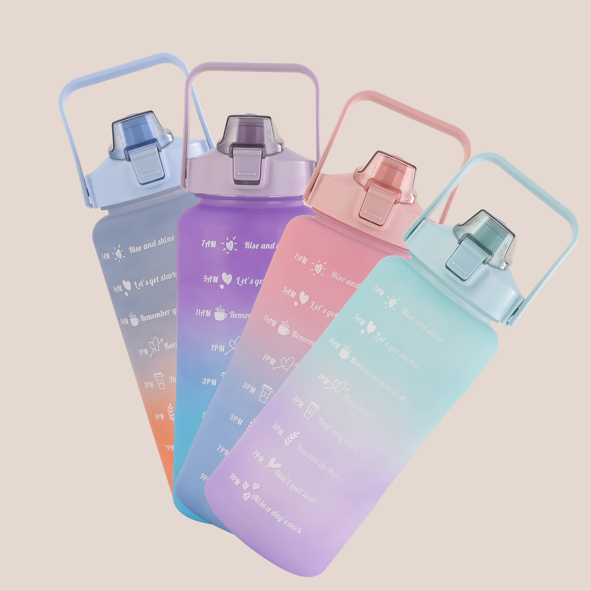 Gradient Color Large Capacity Sport Water Bottle Gym Plastic Water Bottle With Straw