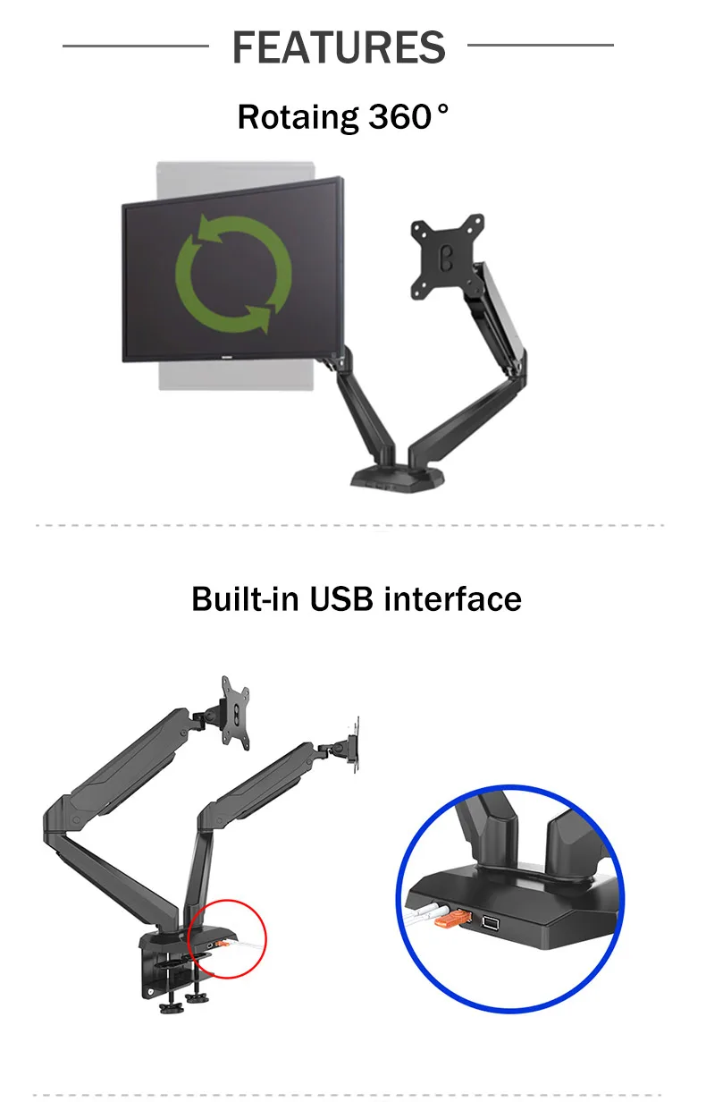 Aluminum Black Desktop Dual Monitor Stand With Usb Buy Flexible Monitor Stand Product on