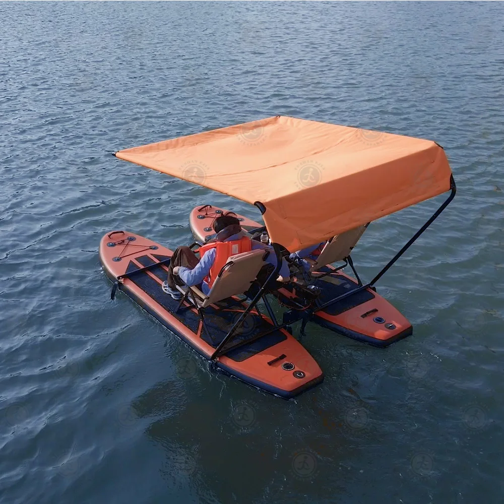 Aquatic Adventure Water Float Inflatable Fishing Boat 2 Person Paddleboards with Motor Canopy and Lounge Seat