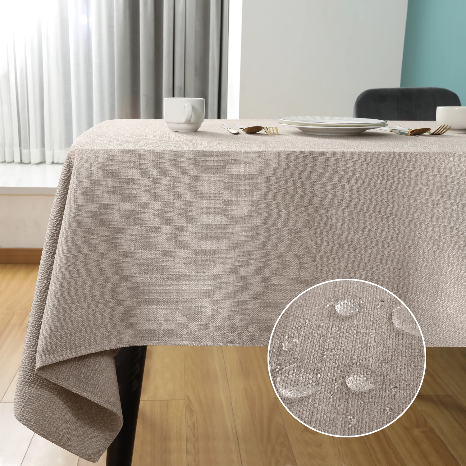 Customization beige 320g faux linen solid color rectangular white cotton table cloth