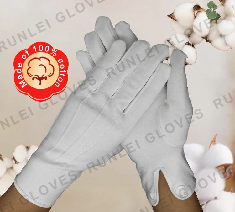 OWMOSYX White Cotton Parade Gloves with Snap Cuff, Non-Slip Honor Guard Gloves for