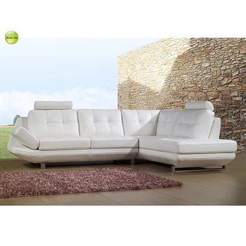 Korean modern style white synthetic leather furniture design corner sofa metal legs for palace use